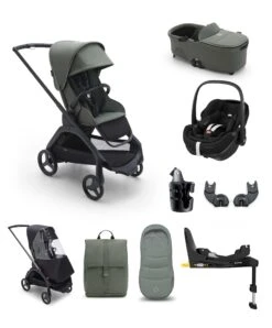 Bugaboo Dragonfly Ultimate 9 Piece Bundle With Maxi Cosi Pebble Pro 360 Car Seat And Base In Black And Forest Green