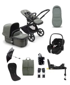 Bugaboo Fox5 Essential 9 Piece Travel System With Pebble Pro 360 Car Seat And Base In Forest Green