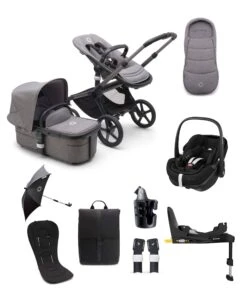Bugaboo Fox5 Essential 9 Piece Travel System With Pebble Pro 360 Car Seat And Base In Grey Melange
