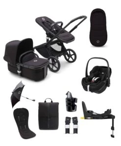 Bugaboo Fox5 Essential 9 Piece Travel System With Pebble Pro 360 Car Seat And Base In Midnight Black