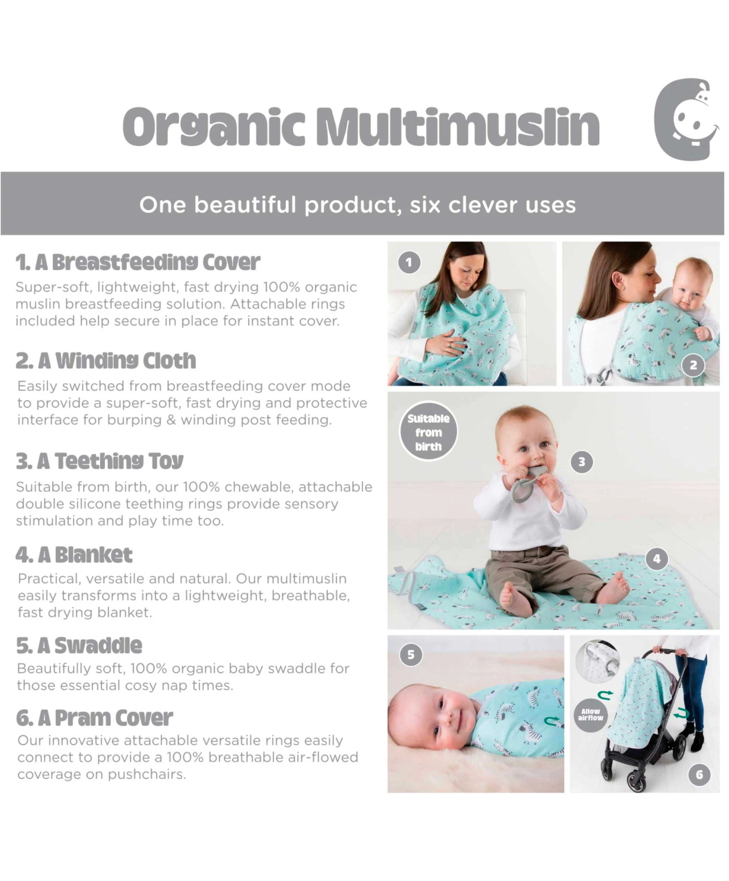 Cheeky Chompers 6-in-1 Multimuslin - Silver Stars 13 Cheeky Chompers 6-in-1 Multimuslin - Silver Stars - Image 11