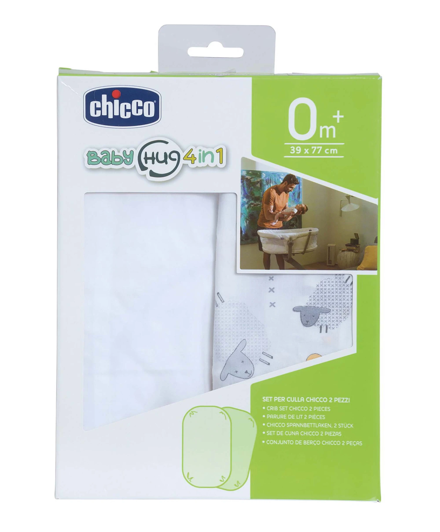 Chicco Baby Hug 4-in-1 Fitted Sheets - White (Grey Sheep Print) 4 Chicco Baby Hug 4-in-1 Fitted Sheets - White (Grey Sheep Print) - Image 2