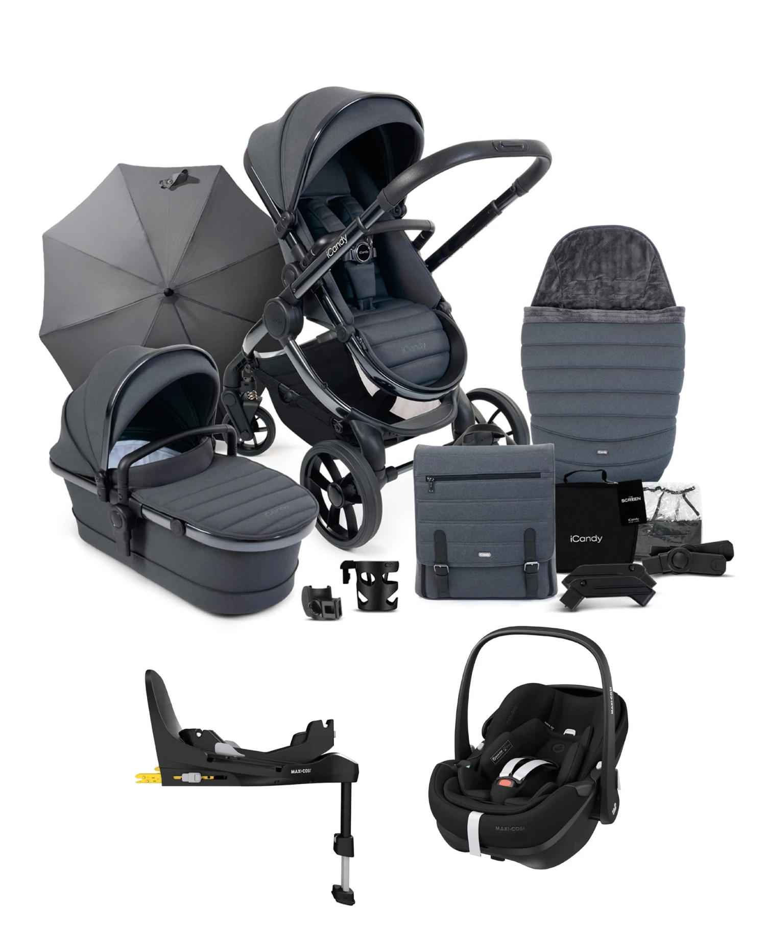 ICandy Peach 7 Complete Pushchair Bundle With Maxi-Cosi Pebble 360 Pro Car Seat & Base - Dark Grey