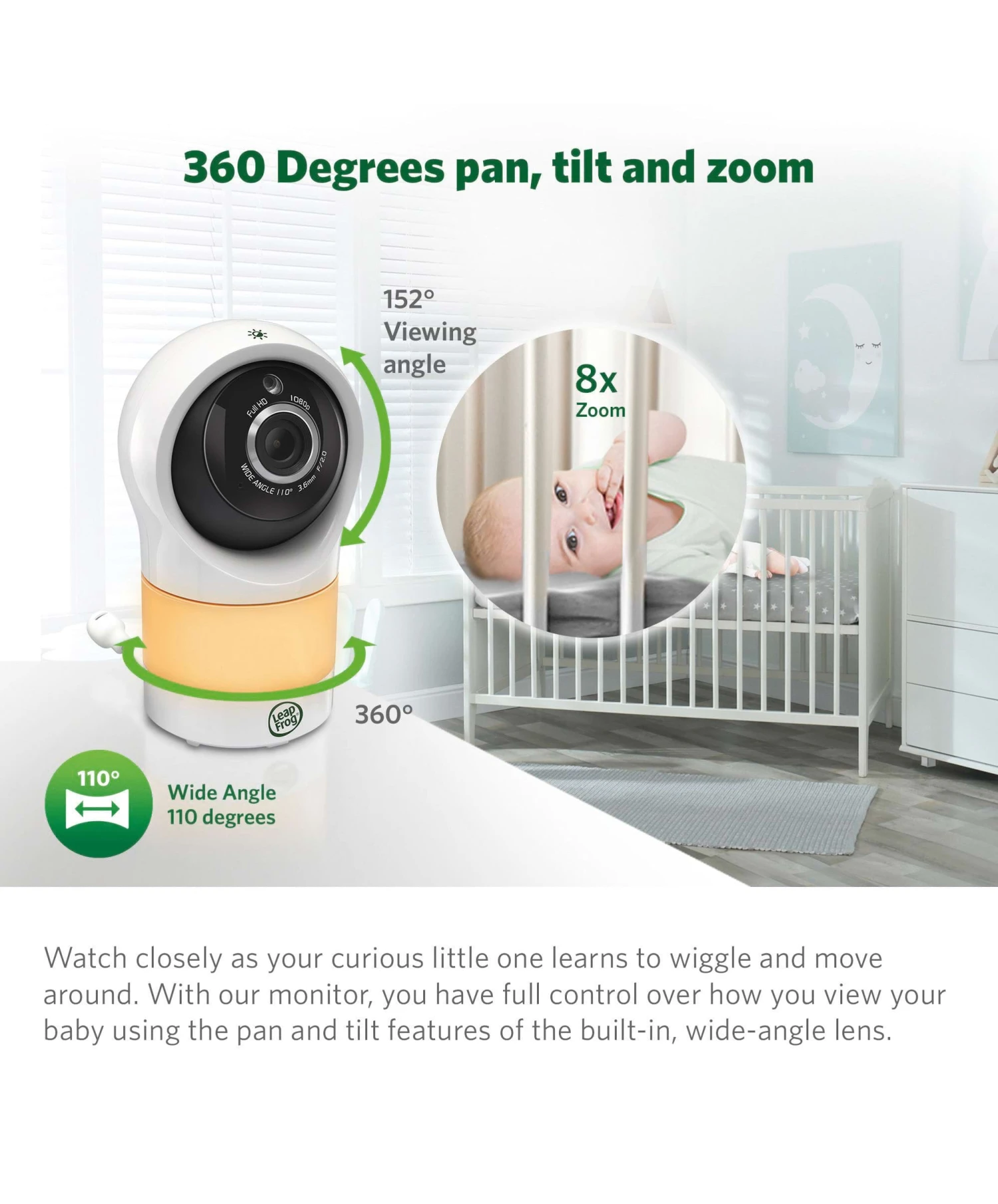 Leapfrog LF1911 HD Baby Monitor With Motorized Pan & Tilt Camera In White 6 Leapfrog LF1911 HD Baby Monitor With Motorized Pan & Tilt Camera In White - Image 4