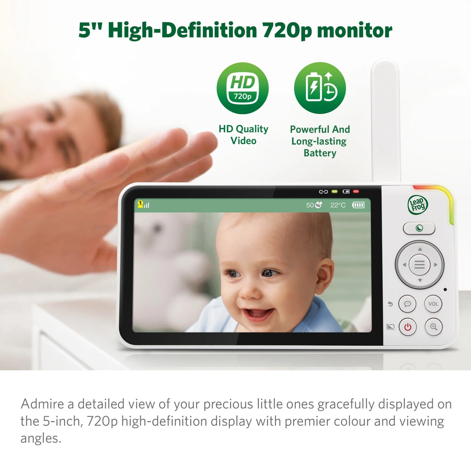 LeapFrog LF915HD 5" Video Baby Monitor With Colour Night Vision - White 5 LeapFrog LF915HD 5" Video Baby Monitor With Colour Night Vision - White - Image 3