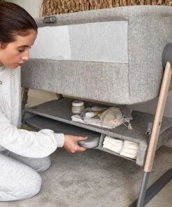 Mamas & Papas Lua Bedside Crib - Grey -Baby Product mamas papas bedside sleeping lua bedside crib grey 29967622668448