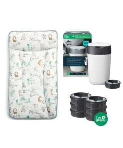 Mamas & Papas Animal Alphabet Changing Mat Bundle With Tommee Tippee Nappy Bin & Cassettes