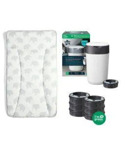 Mamas & Papas Elephant Family Changing Mat Bundle With Tommee Tippee Nappy Bin & Cassettes