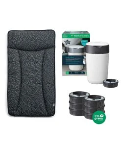 Mamas & Papas Mono Spot Changing Mat Bundle With Tommee Tippee Nappy Bin & Cassettes