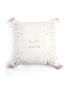 Mamas & Papas Welcome To The World 'Hello World' Cushion - Pink & White