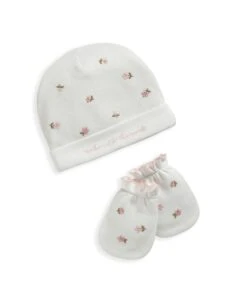 Mamas & Papas Hat & Mitten Embroidered Set