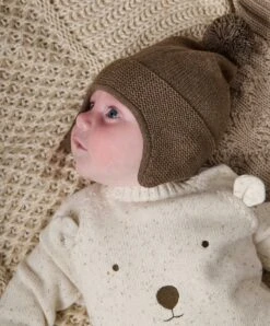 Mamas & Papas Pom Knitted Hat - Chocolate Brown