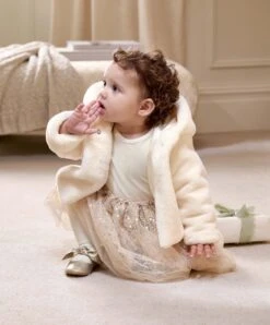 Mamas & Papas Cream Faux Fur Coat