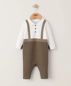 Mamas & Papas Mock Knit Romper - Dark Oatmeal
