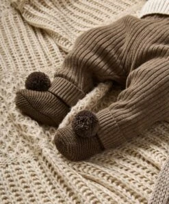 Mamas & Papas Knitted Pom Booties - Chocolate Brown