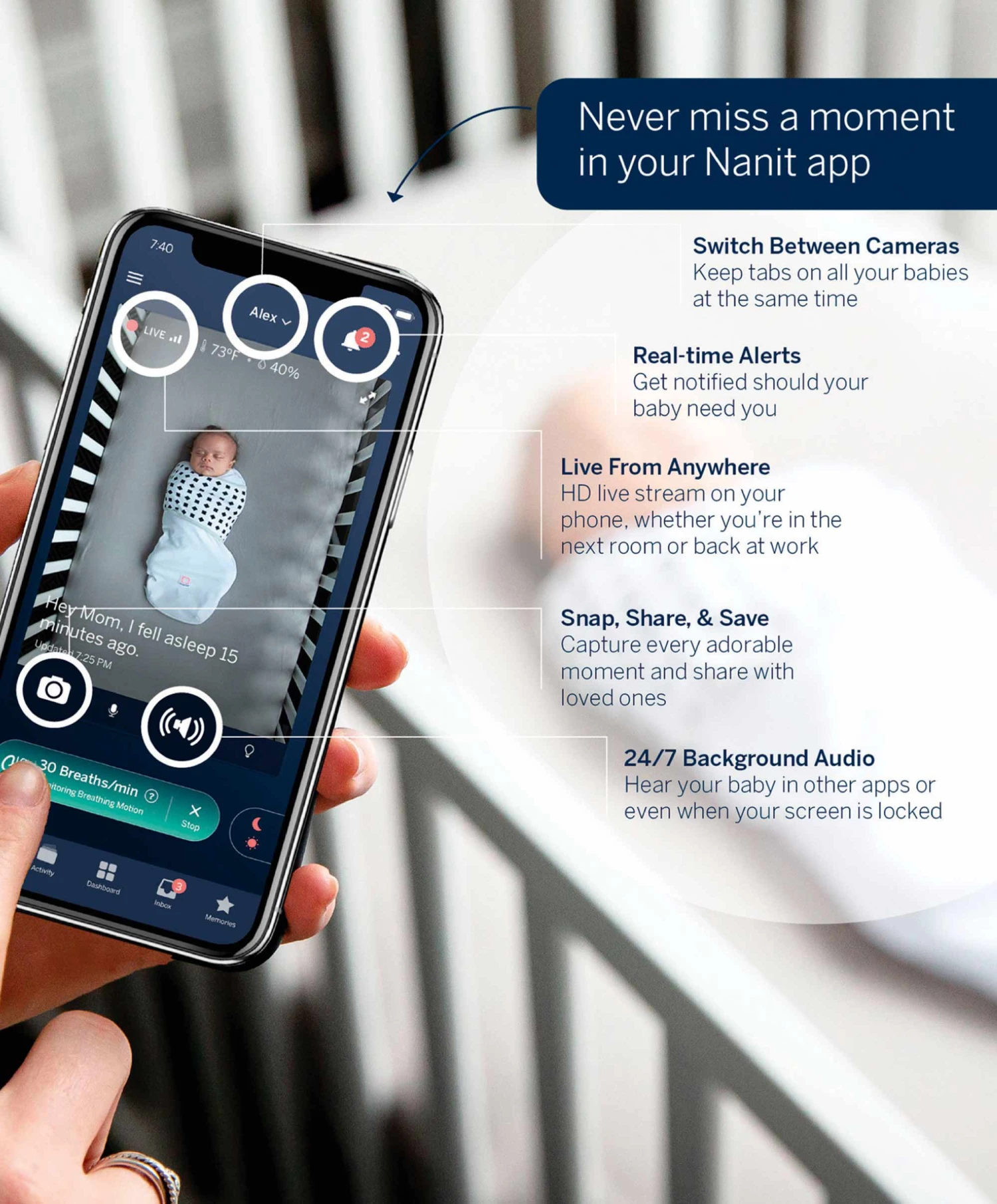 Nanit Pro Baby Monitor Complete Bundle - White 9 Nanit Pro Baby Monitor Complete Bundle - White - Image 7