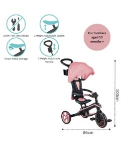 Globber Explorer Foldable 4-in-1 Trike - Pastel Pink -Baby Product plum play globber explorer foldable 4 in 1 trike pastel pink 51674715390293