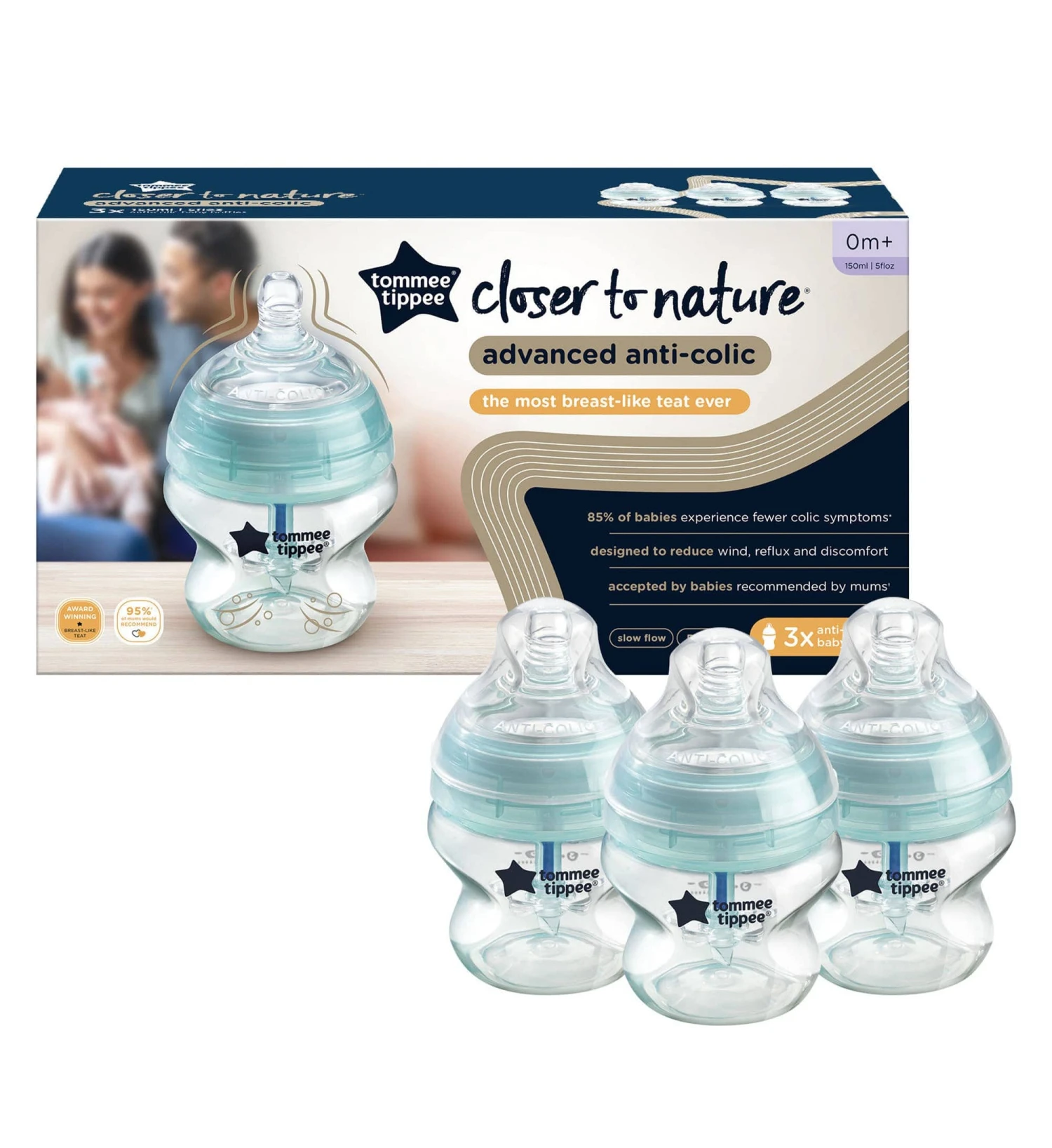 Tommee Tippee Advanced Anti-Colic Baby Bottles (Pack Of 3) - 150ml 4 Tommee Tippee Advanced Anti-Colic Baby Bottles (Pack Of 3) - 150ml - Image 2