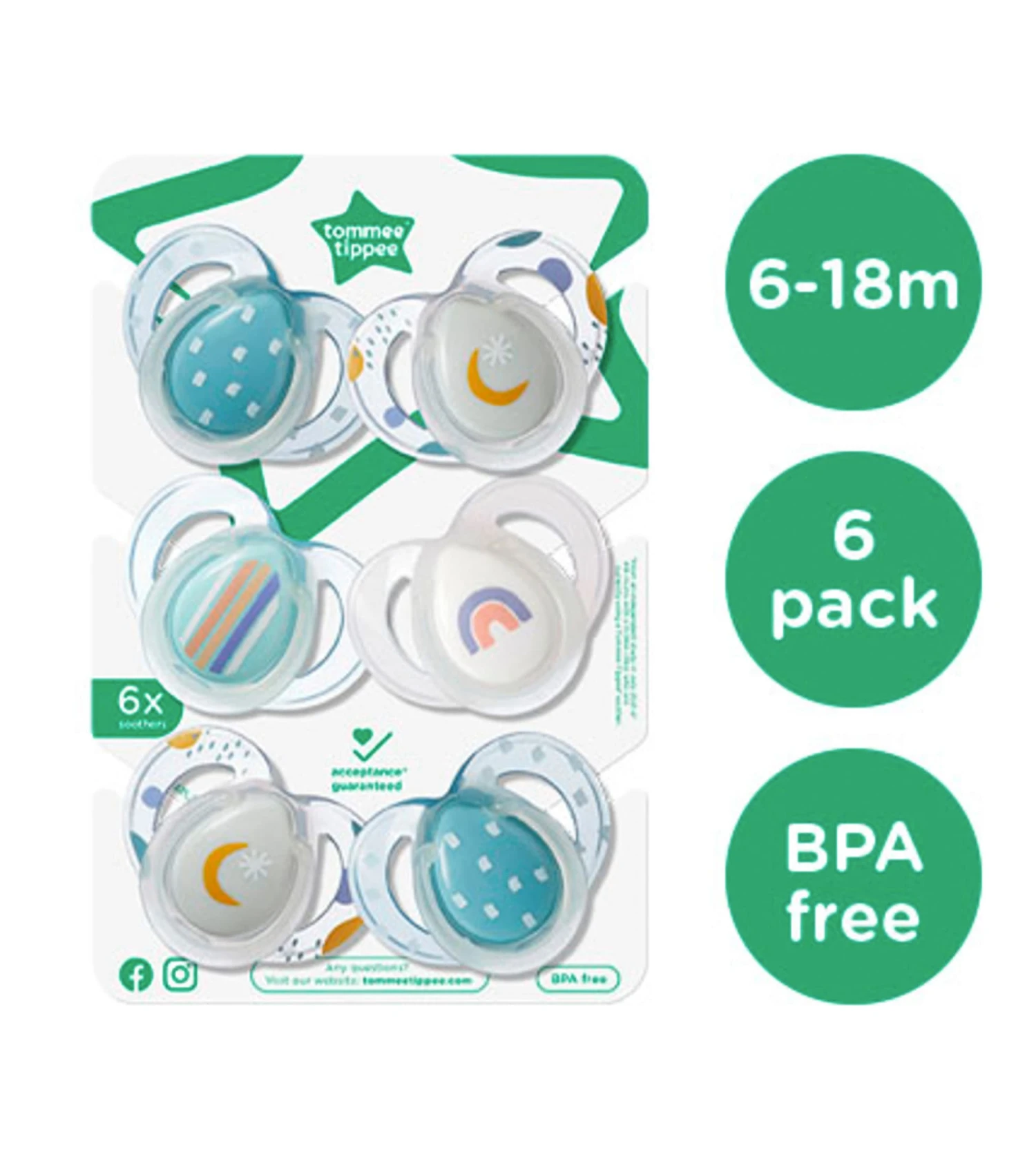 Tommee Tippee Night Time Soothers- Pack Of 6 Dummies 4 Tommee Tippee Night Time Soothers- Pack Of 6 Dummies - Image 2