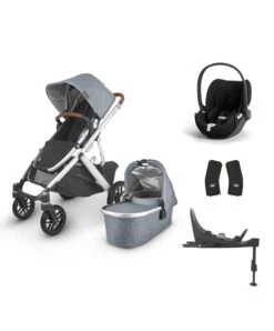 IRL Uppababy Vista V2 4 Piece Bundle With Cybex Cloud T Car Seat And Base In Gregor